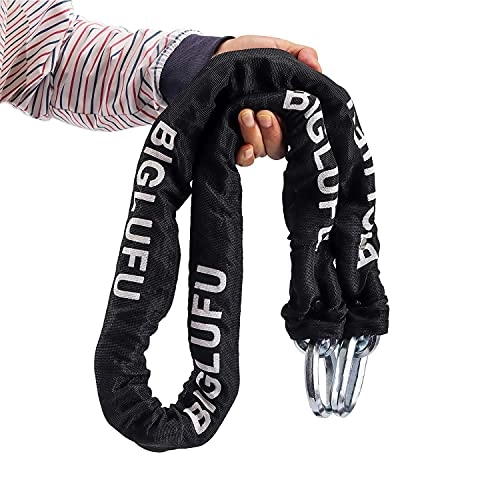 Cerraduras de bicicleta : BIGLUFU El candado antirrobo de cadena sólida mide 150 cm de largo y 14 mm de grosor. Candado de seguridad para motocicletas y bicicletas eléctricas (plata, Cadena de 150cm)