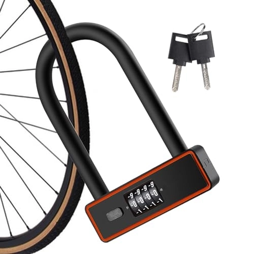 Cerraduras de bicicleta : Bike U-Lock, Bike Lock U 4 Dígitos, Combinación Seguridad Bike U-Lock Con 2 Llaves, Contraseña Reiniciable, Candado Motocicleta