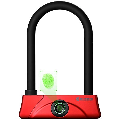Cerraduras de bicicleta : BILLCONCH Huella Digital Bike U Lock, Bicicleta Impermeable Candado en U con Cable Candado de Seguridad para Bicicleta, Carga USB (Rojo)
