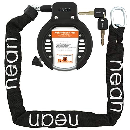 Cerraduras de bicicleta : Bloqueo de cuadros con candado con anilla Nean Marco+ cadena con clavija 5, 5x 900mm, cadena y candado