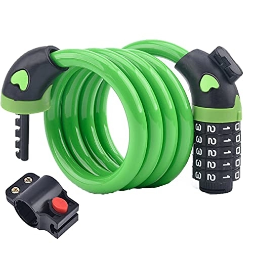 Cerraduras de bicicleta : Cable de candado para bicicleta, candado de cable de combinación de 5 dígitos, candados para bicicleta con soporte de montaje de cortesía, diámetro de 1 / 2 pulgada (Color : Green, Size : 12MM / 120CM)