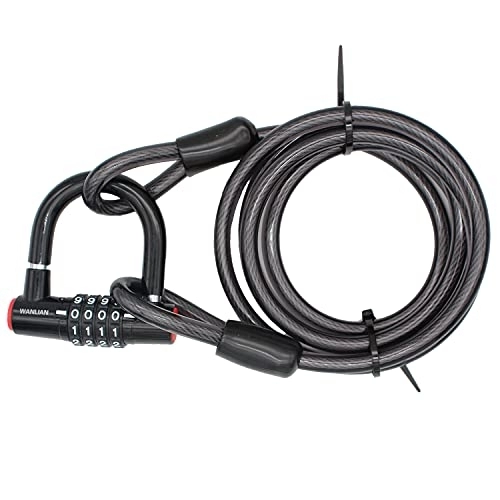 Cerraduras de bicicleta : Cable Lock, Candado Bicicleta - Cable de acero para bicicleta (9.78 mm de grosor, resistente, recubierto de vinilo, flexible, con extremo de bucle) & Candado en U para bicicleta
