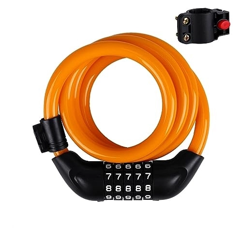 Cerraduras de bicicleta : Candado antirrobo para bicicleta Aintap: código de 5 dígitos fácil de usar, cable de acero de 1200 mm x 12 mm, naranja vibrante