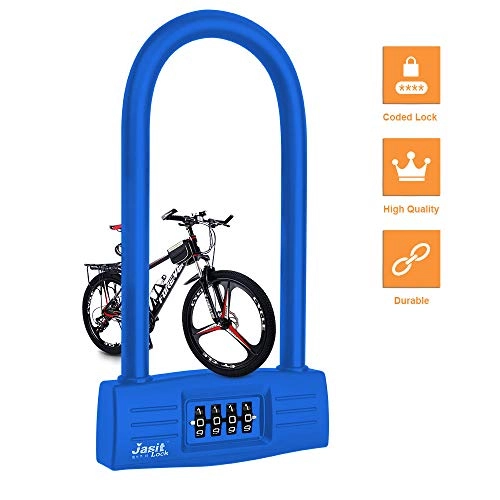 Cerraduras de bicicleta : Candado en U Bicicleta, combinacin de 4 dgitos, Bloqueo en U, reajustable, Bloqueo de Seguridad, Llave antiprdida, antirrobo, Bloqueo de (Blue)