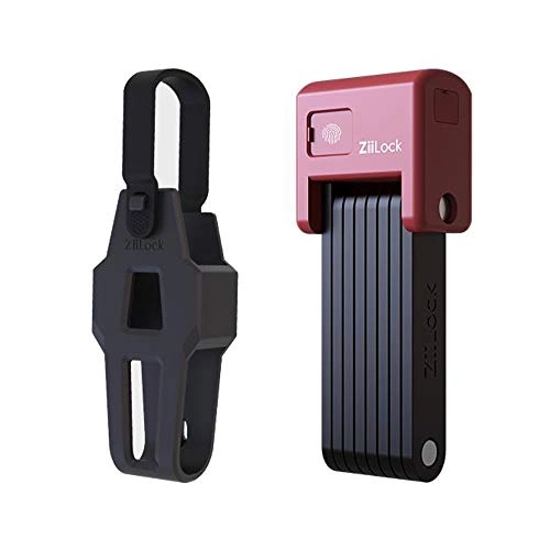 Cerraduras de bicicleta : Candado inteligente para bicicletas plegables ZiiLock, Desbloqueo por huella dactilar y aplicación de smartphone por Bluetooth, Rojo
