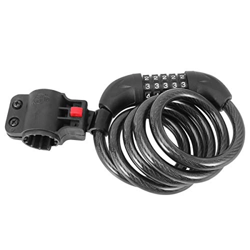 Cerraduras de bicicleta : CLISPEED Cable de Bloqueo de Bicicleta Combinación de Contraseña Reiniciable de Alta Seguridad de 5 Dígitos Cerradura Antirrobo con Soporte de Montaje 1. 3 M (Negro)