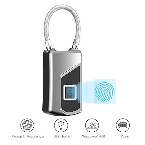 Cerraduras de bicicleta : CNSFFS Fingerprint Smart Padlock Fingerprint Lock Ip66 Impermeable Smart Fingerprint Lock, Adecuado para Puertas, Maletas, Mochilas, Estadios, Bicicletas