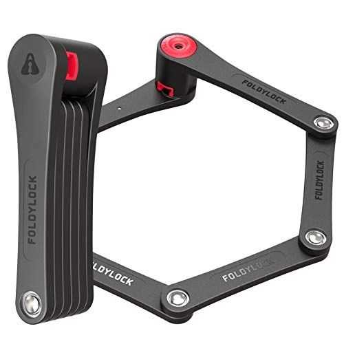 Cerraduras de bicicleta : Foldylock Candado Plegable para Bicicleta (Funda de Transporte incluida) se despliega a 90 cm, Black with Red (Single)