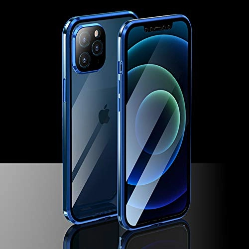 Cerraduras de bicicleta : Funda para iPhone 12 Pro MAX Magsafe Transparente Case Ceedoo Completa De Vidrio Templado Frontal Y Posterior Carcasa Compatible con iPhone 12promax, Azul