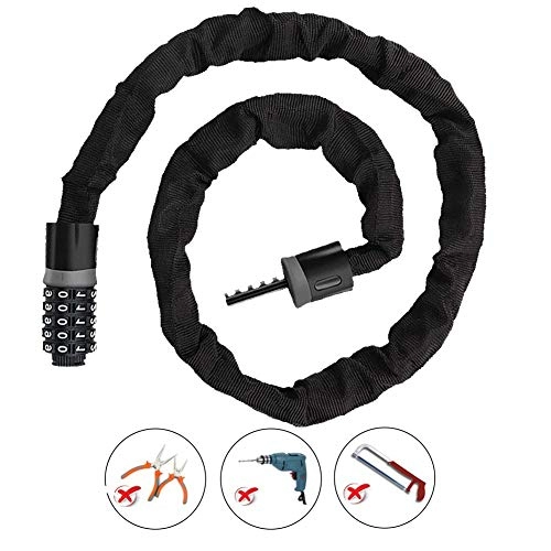 Cerraduras de bicicleta : HEPU Anti-Theft Bicycle Lock, Bicycle Password Lock Safety Lock Chain Lock, with 5-Position resettable Combination Lock, 90 cm Weight 772 Grams, For Bicycles, Motorcycle, Electric Car