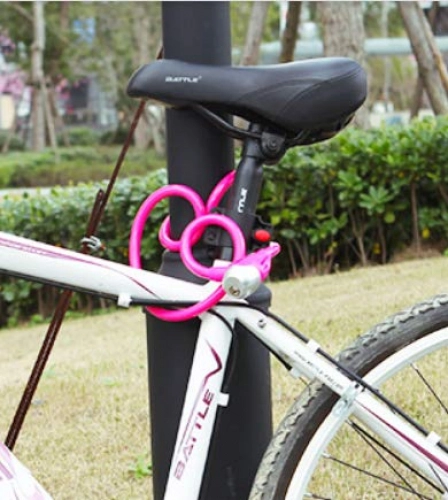 Cerraduras de bicicleta : HNMS Bicycle Lock Anti-Theft Mountain Bike Portable Lock Car Fixed Battery Bicycle Lock Electric Car Wire Lock (Pink)