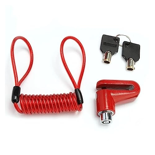 Cerraduras de bicicleta : KANGYEBAIHUODIAN Scooter Lock Anti-Theft Padlock Fit For M365 Fit For Electric Scooter Wheel Disc Brake Locking Mechanism with Steel Cable Lock (Color : Red Set)