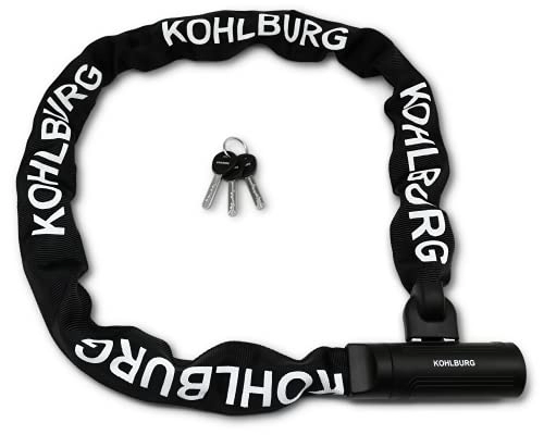 Cerraduras de bicicleta : KOHLBURG Candado de cadena de seguridad, 120 cm de largo con 8, 5 mm de grosor, cadena de 4 cantos de acero especial endurecido, seguro con 3 llaves para bicicleta eléctrica y moto
