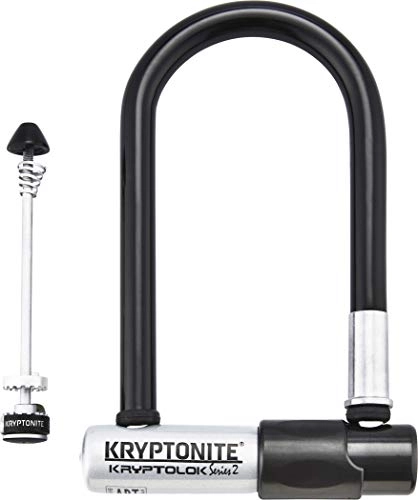 Cerraduras de bicicleta : Kryptonite 001959 KryptoLok Mini-7 & WheelBoltz - Candado para bicicleta, color negro y plateado, 3.25" x 7" 12.7mm y frontal 130mm