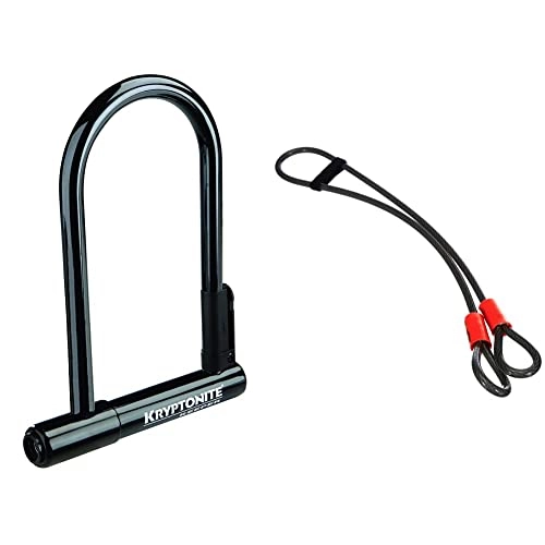Cerraduras de bicicleta : Kryptonite 997955 Candado, Negro, 10.2 x 20.3 cm + Kryptoflex - Cable de seguridad, color plateado / naranja - 213 cm, Ø 10 mm