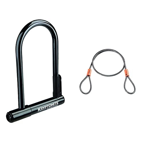 Cerraduras de bicicleta : Kryptonite 997955 Candado, Negro, 10.2 x 20.3 cm + Kryptoflex - Cable de seguridad, color plateado / naranja - 76 cm, Ø 5 mm