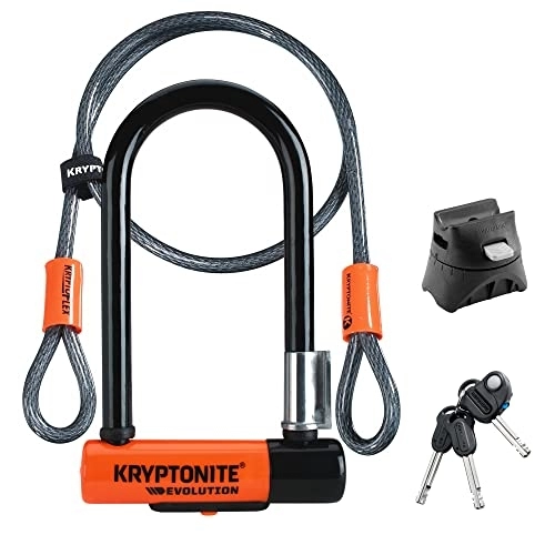 Cerraduras de bicicleta : Kryptonite Evolution Mini 7 con 4' cable de lazo U-Lock Kripto Flex doble para bicicleta - Naranja y Negro