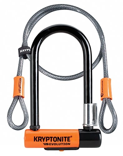 Cerraduras de bicicleta : Kryptonite Evolution Mini 7con 4' cable de lazo U-Lock Kripto Flex doble para bicicleta - Naranja y Negro