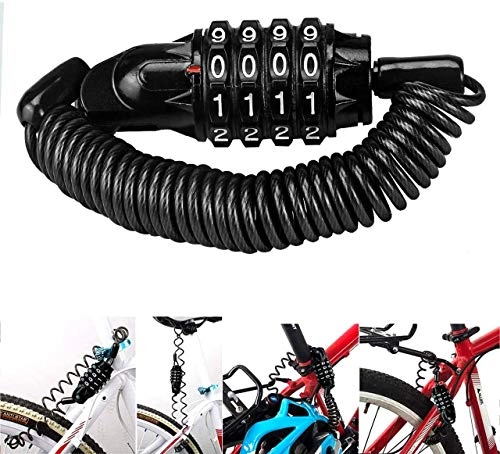 Cerraduras de bicicleta : LHY RIDING Bloqueo de la Bici, retráctil Acero del Cable, Mini portátil de Cuatro dígitos contraseña de 4 dígitos de contraseña