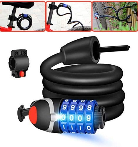 Cerraduras de bicicleta : LHY RIDING Cerraduras de Cable, 4 dígitos de Cadena de Cerradura de combinación, Noche de luz LED de Servicio Pesado de Bloqueo, Bicicleta de Seguridad Bloqueo antirrobo 1.2M