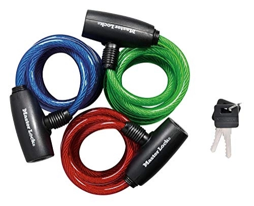 Cerraduras de bicicleta : Master Lock Bloqueo de bicicleta / cable para asistencia colores rojo, azul y verde, paquete de 3