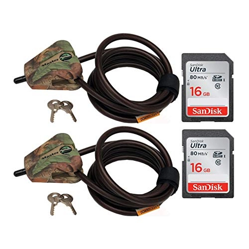 Cerraduras de bicicleta : Master Lock Cable Lock, Python ajustable Keyed Cable Locks (2x), 6 ft, Camo, 8418DCAMO y 2 tarjetas SD de 16 GB