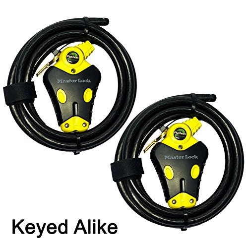 Cerraduras de bicicleta : Master Lock - Dos cierres de cable ajustables Python de 6 pies con llave igual, 8413KACBL-66