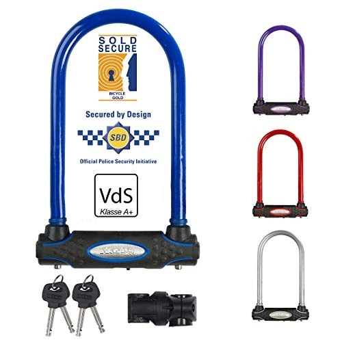 Cerraduras de bicicleta : Master Lock Street Fortum Gold Vendido Secure D-Lock 210 X 110 mm - Colores surtidos (rojo / azul / plateado / morado), 1 unidad