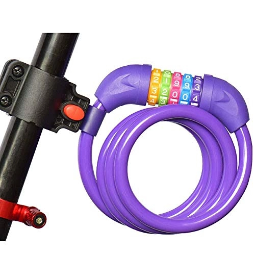 Cerraduras de bicicleta : MTCWD Contrasea de Bicicletas de Bloqueo de Bicicletas de Bloqueo de Cable de Bloqueo de la Motocicleta cerraduras de 5 dgitos contraseas Banda Cable antirrobo con Soporte (Color : Purple)