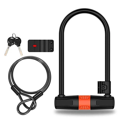 Cerraduras de bicicleta : MTCWD Negro de Bicicletas T-Lock porttil Cable de Cadena de la Bici de Cerradura de Alta Seguridad antirrobo de aleacin de Acero del Cable Doble de desbloqueo (Color : Orange)