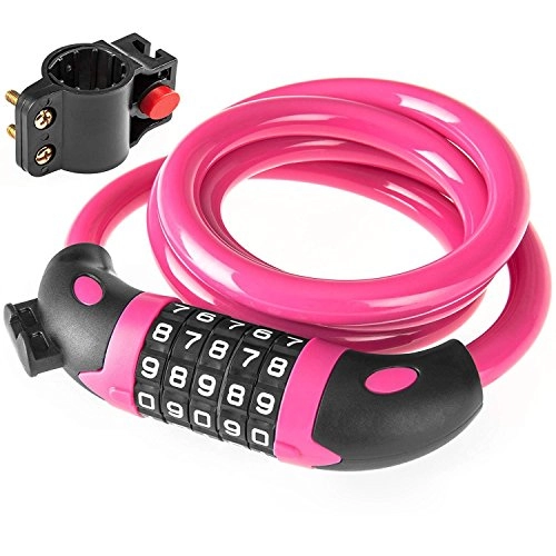 Cerraduras de bicicleta : MUTANG Bike Lock Combinación de Cerradura Universal para Bicicleta con Cable de Acero galvanizado Cerradura de Combinación de 5 Dígitos Cerraduras antirrobo Multicolored Opcional (Color : Pink)