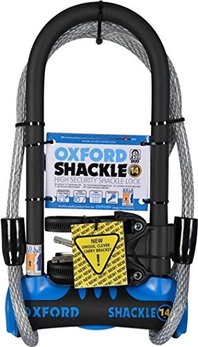 Cerraduras de bicicleta : Oxford Unisex grillete 14 Duo U-Lock, Azul, 320 mm x 177 mm