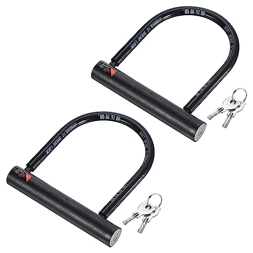 Cerraduras de bicicleta : PATIKIL U-Lock - Candado para bicicleta con llave, paquete de 2 cerraduras antirrobo para bicicleta, aleación de zinc de 15 mm, cerradura de alta seguridad para bicicletas, scooters, ruedas de