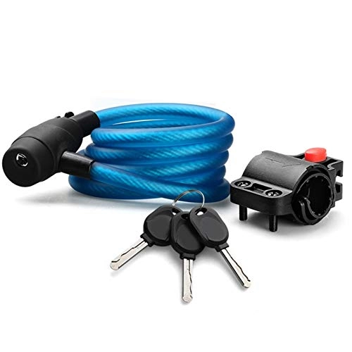 Cerraduras de bicicleta : PPCLU Bloqueo de Código Moto Juego de Cables con 3keys y el Montaje Flexible Soporte de Bloqueo de Bicicletas de Bloqueo del Cable Espiral Bicicleta de la Bici # 10 (Color : Blue)