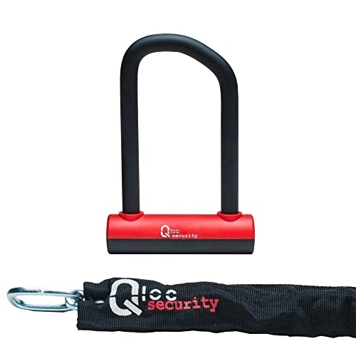 Cerraduras de bicicleta : Qloc Security - Antirrobo (U-Ø14-75 / 150 mm, con cadena Ø8 / 900 mm, soporte unisex, para adultos, Nero, 75 / 150 mm)