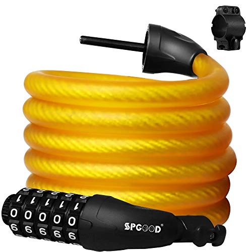 Cerraduras de bicicleta : SPGOOD Cable de bloqueo de bicicleta / bloqueo de cadena de bicicleta / cerradura de ciclismo (8 colores) con códigos de 5 dígitos (180 cm / 12 mm) combinación de cable para bicicleta ciclo