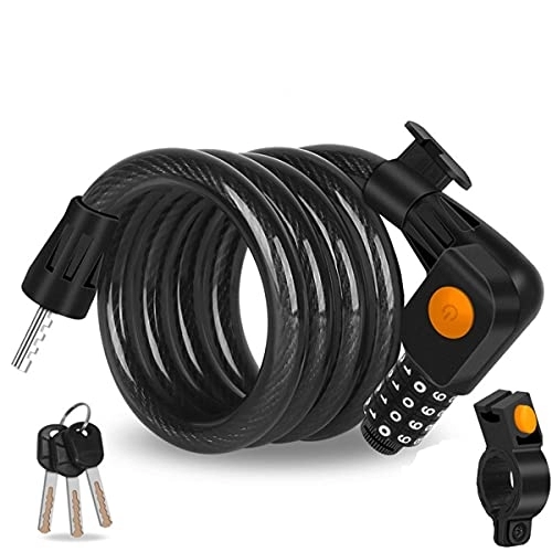 Cerraduras de bicicleta : UFFD Candado De Cable De Bicicleta, Código De 4 Dígitos para Candado De Cable De Bicicleta con Cilindro De Bloqueo De Aleación De Zinc Reforzado con Luz Nocturna LED, 1, 2 M (Color : Black)