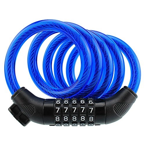 Cerraduras de bicicleta : Vory Bike Lock Cable, cable de bicicleta de combinación de 5 dígitos y de repuesto, auto enrollamiento de cable de bicicleta, 12x1200 mm, azul cielo