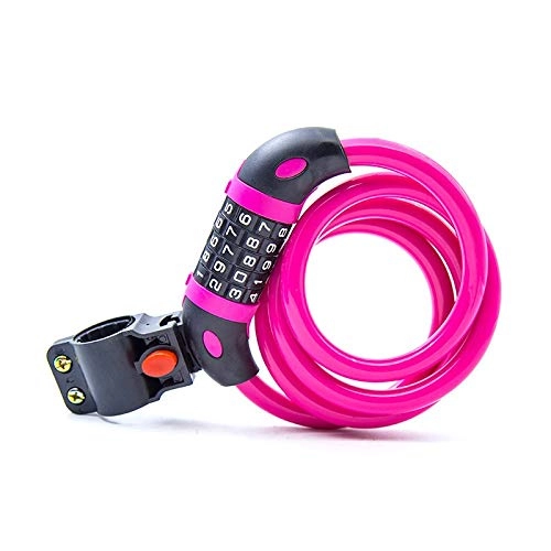 Cerraduras de bicicleta : Weichuang - Candado para bicicleta, ciclismo, equitación, contraseña, 5 números, seguridad digital, cable de combinación codificado, cable de acero, bloqueo para bicicleta (color: rosa)