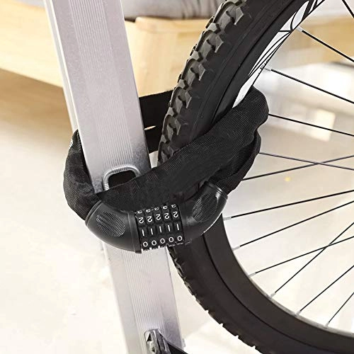 Cerraduras de bicicleta : YOPOTIKA Candado de combinación de 5 dígitos para bicicleta, candado codificado, contraseña de seguridad, cadena de acero antirrobo