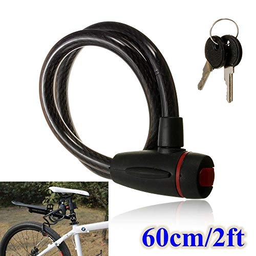 Cerraduras de bicicleta : yqs Candado de Bicicleta Universal 60cm Negro Motocicleta Heavy Duty Coil Lock Cable De Acero con 2 Llaves Antirrobo Bicicleta Bicicleta Cerradura