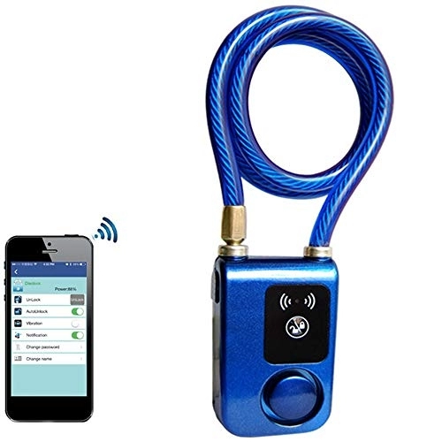 Cerraduras de bicicleta : YWZQ Bicicletas Smart Lock, Impermeable Bluetooth Cadena Inteligente Bloqueo de Alarma antirrobo sin Llave de Control del teléfono portátil App Candado, Azul