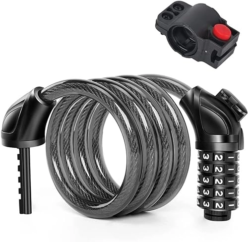 Cerraduras de bicicleta : ZECHAO Cable de bloqueo de bicicleta con código antirrobo, bloqueo de cable de bicicleta en espiral de combinación reiniciable de 5 dígitos, bloqueo de cable de bicicleta for bicicletas al aire libre