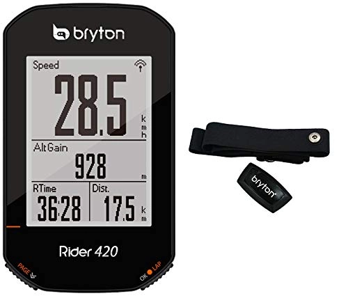 Ordenadores de ciclismo : Bryton 420H - Rider con Banda Cardio Unisex para Adulto, Negro, 83, 9 x 49, 9 x 16, 9 cm