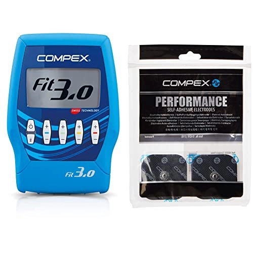 Ordenadores de ciclismo : Compex Fit 3.0 Electroestimulador, Unisex, Azul + 6260760 Electrodos Easysnap Performance, 5 X 5 cm, Pack de 4