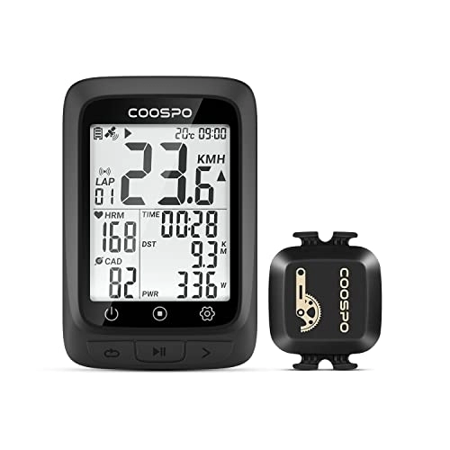 Ordenadores de ciclismo : COOSPO BC107 Ciclocomputador GPS y Sensor de Cadencia Velocidad Bluetooth 5.0 Ant+, Computadora de Ciclismo con IP67 Impermeable, Bicicleta GPS para Bicicleta de Carretera MTB
