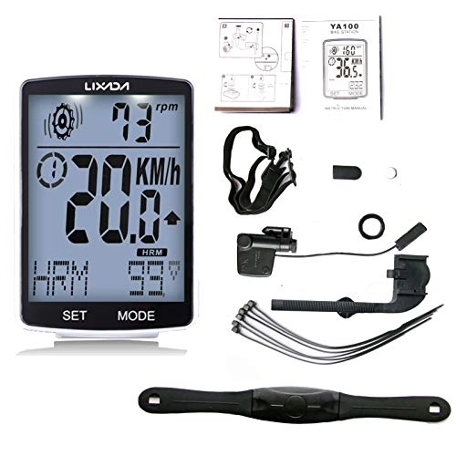 Ordenadores de ciclismo : ERYUE Ordenador de Bicicleta inalámbrico 3 en 1 Pantalla LCD Multifuncional Ordenador de Bicicleta con Sensor de frecuencia cardíaca Velocímetro de Bicicleta de montaña Odómetro IPX7 Cronómetro de