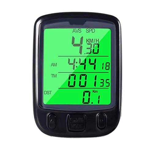 Ordenadores de ciclismo : HJTLK Ordenador para Bicicleta, velocímetro con cuentakilómetros LCD Impermeable + Reloj retroiluminado Verde para Montar en Bicicleta