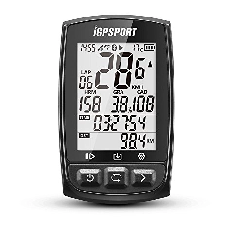 Ordenadores de ciclismo : IGPSPORT Ordenador de bicicleta GPS inalámbrico ANT+ resistente al agua con velocímetro con pantalla grande iGS50E, soporte de monitor de ritmo cardíaco, conexión de sensor de cadencia, color negro