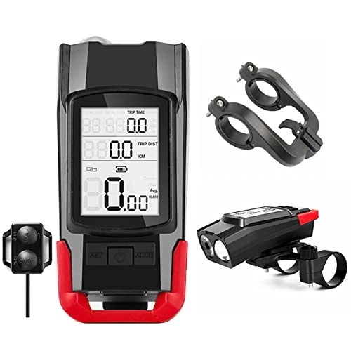 Ordenadores de ciclismo : koliyn Medidor de código de Bicicleta inalámbrico Multifuncional, medidor de código de Tres en uno / Altavoz / Accesorio de Ciclismo de Luces, Soporte de cinturón de Carga USB, Rojo